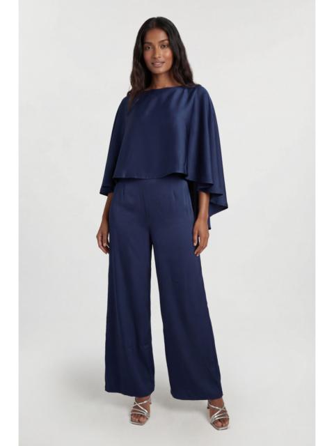 KAREN MILLEN Satin Back Crepe Cape Detail Woven Jumpsuit