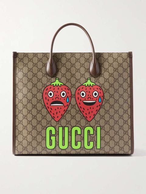 GUCCI Printed Monogrammed Coated-Canvas and Leather Tote Bag