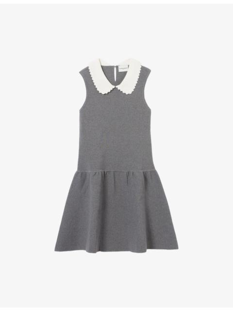 Claudie Pierlot Sleeveless Contrast-Collar Stretch-Cotton Skater Dress