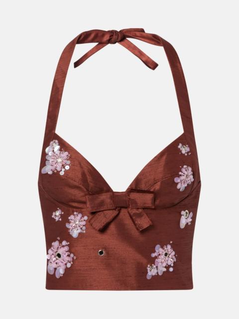SHUSHU/TONG Embellished halterneck crop top