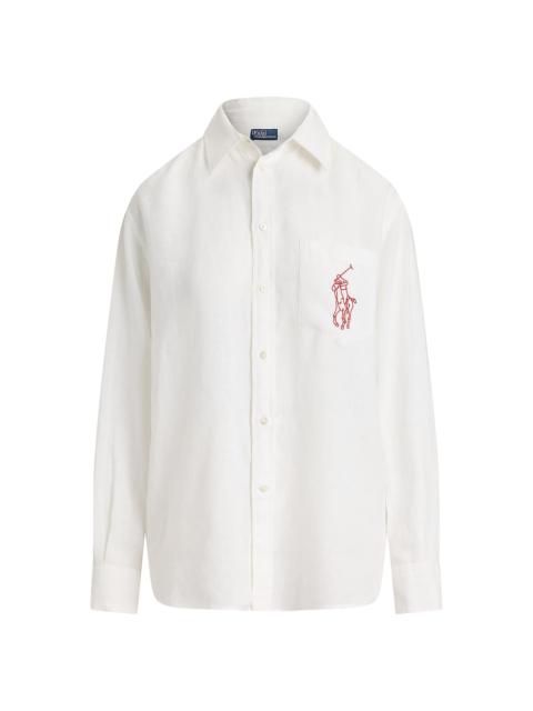 Polo Ralph Lauren Women's Logo Linen Oversized Button-Front Shirt - Classic Oxford White