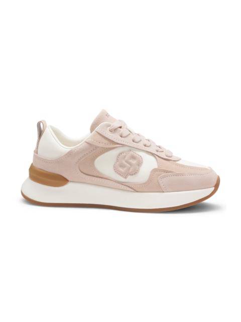 BOSS SUEDE-TRIM TRAINERS WITH DOUBLE B MONOGRAM