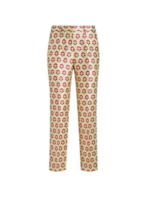 floral-jacquard cigarette trousers