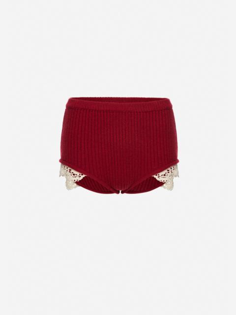 Cashmere crochet-trim shorts in red