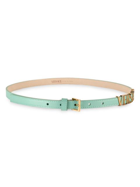 VERSACE Women's Logo Leather 15MM Belt - Sea Green Gold
