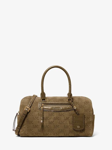 MICHAEL KORS Jet Set Travel Medium Logo Embossed Suede Duffel Crossbody Bag