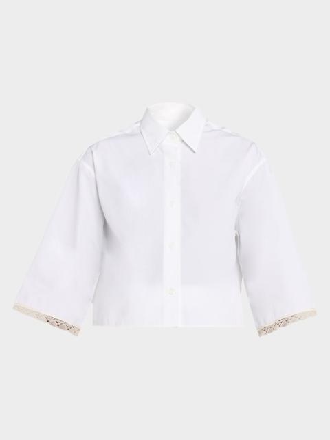 MARIA McMANUS Lace-Trim Short-Sleeve Crop Button-Down Shirt