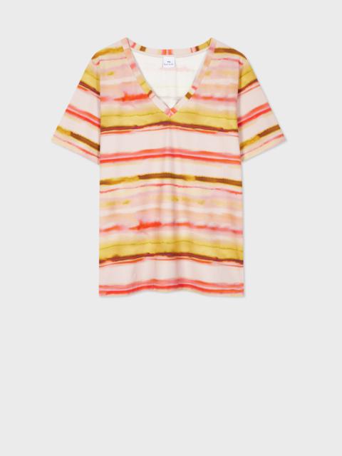Paul Smith Women's Orange 'Sunray' Stripe V-Neck T-Shirt