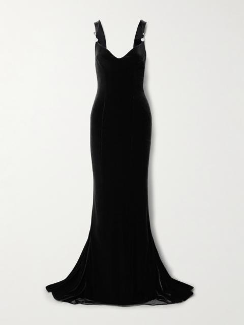 GALVAN Avedon Open-back Embellished Stretch-velvet Gown