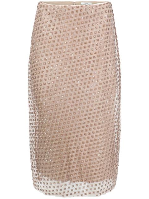 Vince sequin-embellished double-layer straight skirt