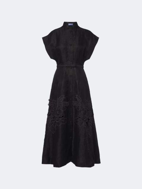 LEO LIN Aubrey floral-appliqué linen-blend midi dress