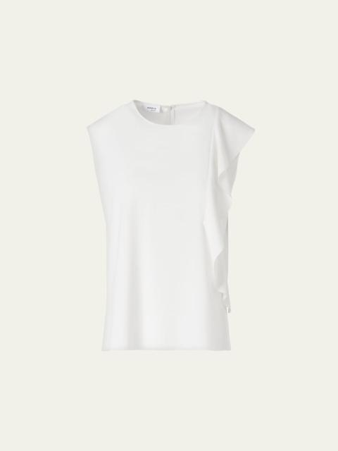 AKRIS Ruffle Lasercut Crepe Sleeveless Blouse
