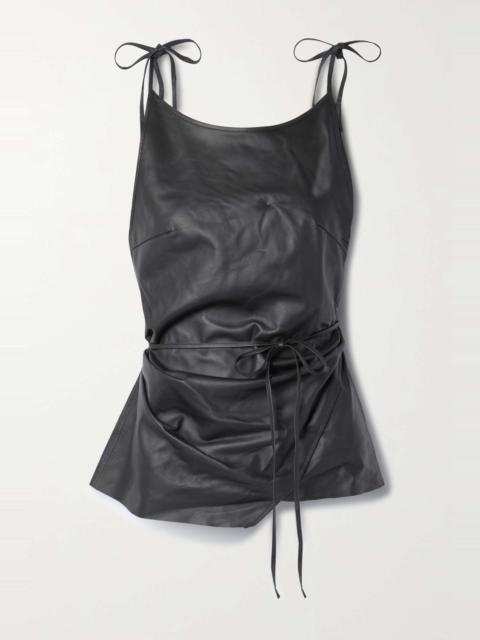 Asymmetric wrap-effect leather tank