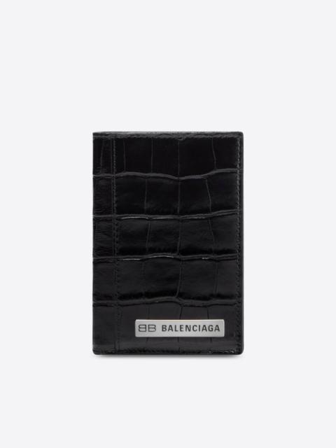 BALENCIAGA Men's Plate Vertical Compact Wallet in Black