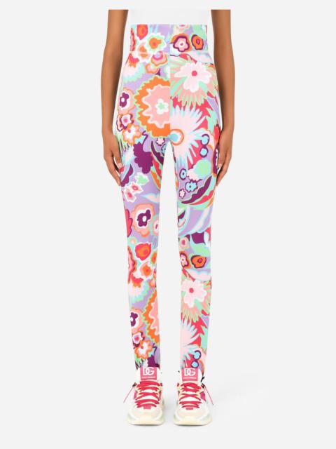 Dolce & Gabbana Run-resistant jersey leggings with 60s print