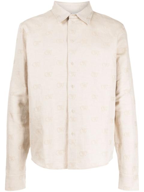 Off-White logo-jacquard cotton-linen shirt