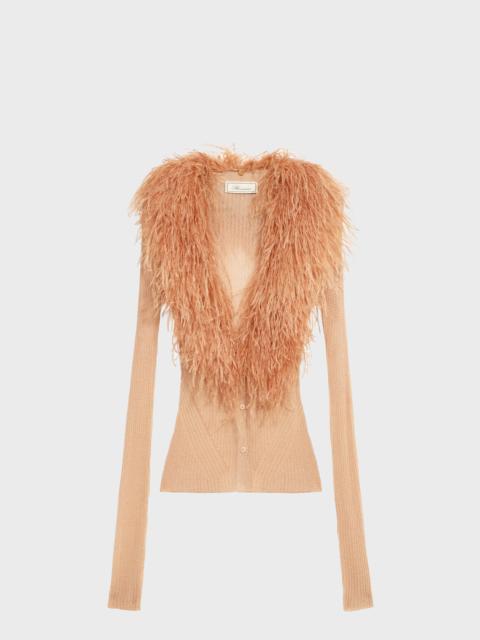 Blumarine KNIT CARDIGAN WITH FEATHERED NECK