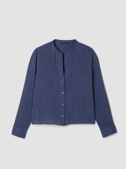 EILEEN FISHER Striped Organic Cotton Gauze Band Collar Shirt