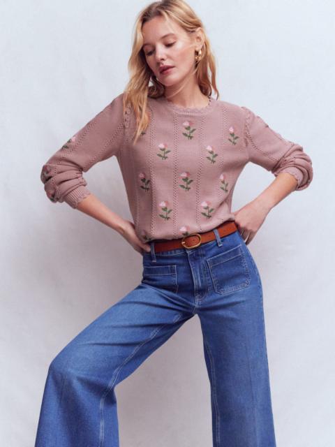 BODEN Valeria Crochet Trim Jumper-Rose Pink, Embroidery