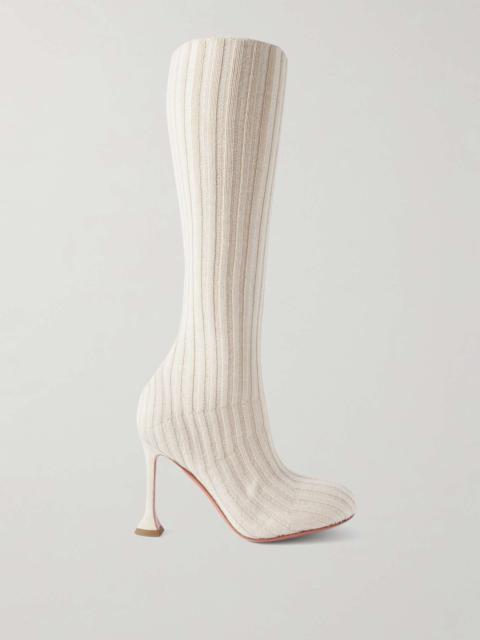 Amina Muaddi Veneda ribbed stretch-knit knee boots Beige