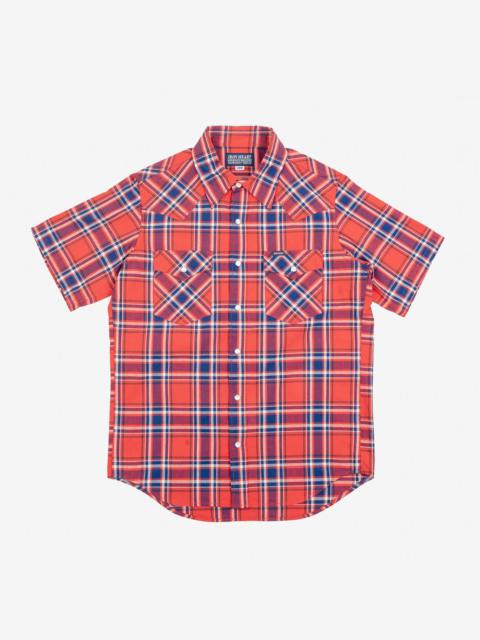 Iron Heart IHSH-359-RED 5oz Selvedge Madras Check Short Sleeved Western Shirt - Red