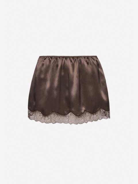 MAGDA BUTRYM Mini slip skirt with lace-trimmed hem in brown