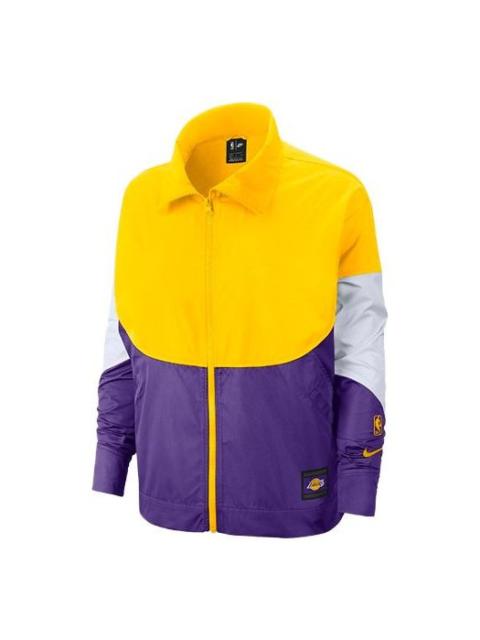 Nike (WMNS) Nike NBA Lakers Basketball Sports Contrasting Colors Woven Jacket Yellow CJ7177-728