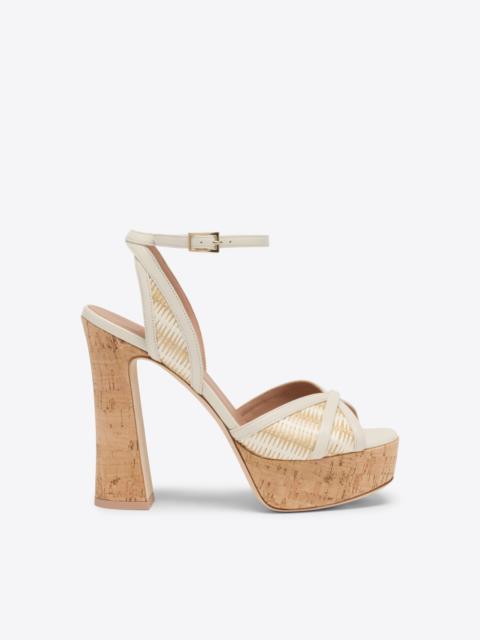 MALONE SOULIERS Sylvie 125 White Stripe Raffia Platform Sandals