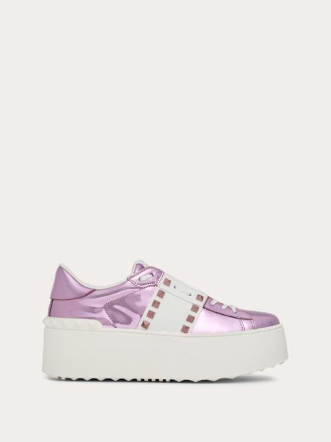 Valentino FLATFORM ROCKSTUD UNTITLED MIRROR-EFFECT TRAINER WITH CALFSKIN BAND