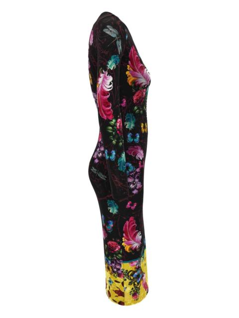 VERSACE JEANS COUTURE floral-butterfly print midi dress