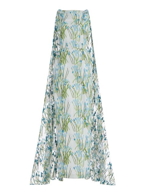 BERNADETTE Charlene Embroidered Crepe Maxi Dress blue