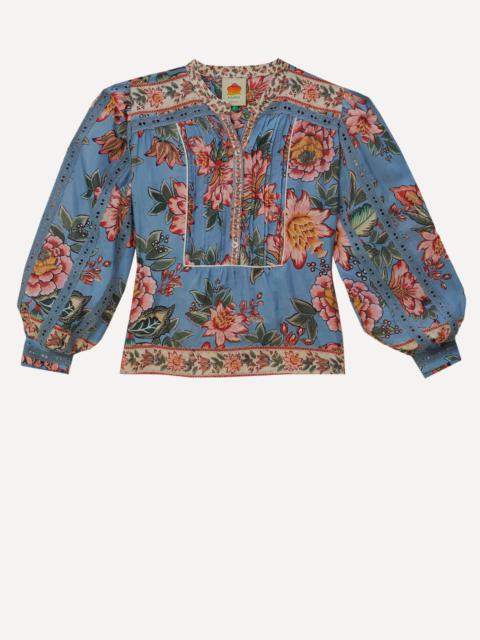 FARM RIO Wonderful Bouquet Blue Long–Sleeve Top