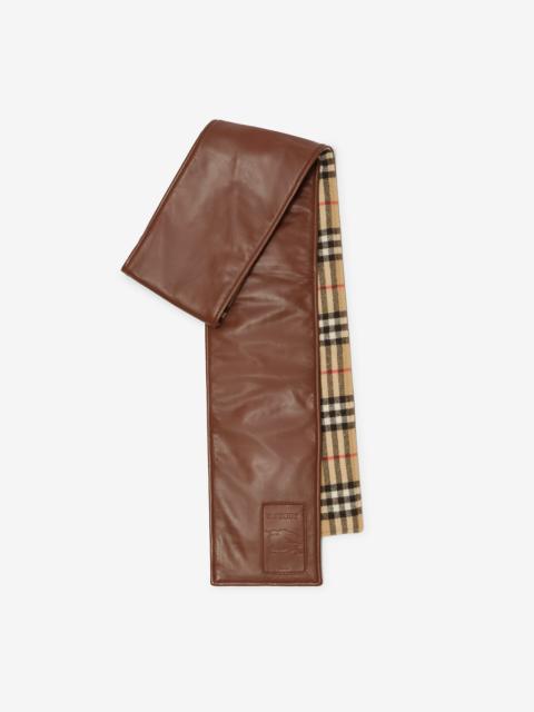 Burberry Narrow Reversible Check and Leather Scarf