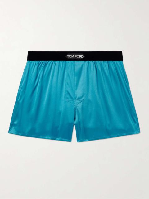 Velvet-Trimmed Stretch-Silk Satin Boxer Shorts