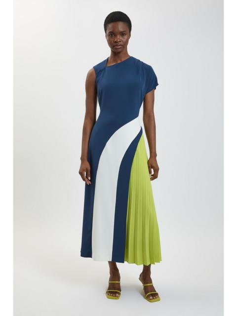 KAREN MILLEN Petite Soft Tailored Colour Block High Neck Pleated Midi Dress