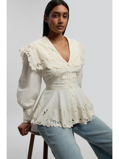KAREN MILLEN Cutwork Button Collar Detail Woven Blouse