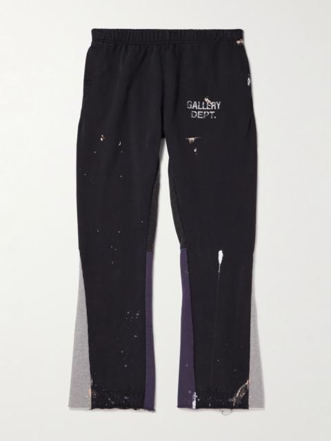 GALLERY DEPT. Flared Paint-Splattered Panelled Logo-Print Cotton-Jersey Sweatpants Gray