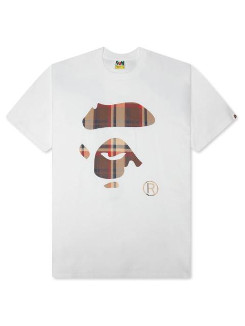 A BATHING APE® BAPE CHECK APE FACE TEE - WHITE/RED