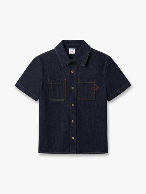 CASABLANCA Indigo Raw Denim Short Sleeve Shirt