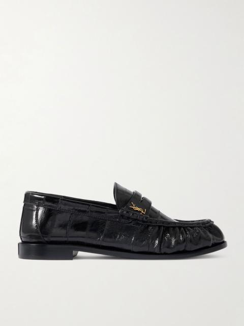 SAINT LAURENT Le Loafer crinkled-leather loafers Black