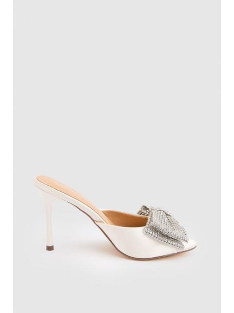 KAREN MILLEN Satin Bow Embellishment Peep Toe Mule