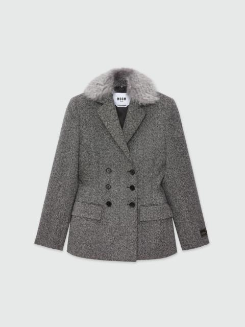 MSGM Salt and pepper blended wool jacket with faux-fur