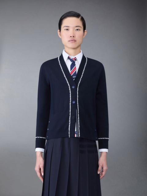 Thom Browne Silk Cotton Jersey Embroidered V-Neck Cardigan