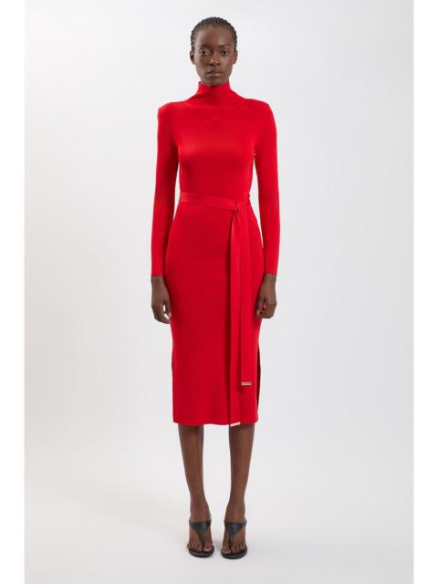 KAREN MILLEN Slinky Drape Knit Power Shoulder Funnel Dress