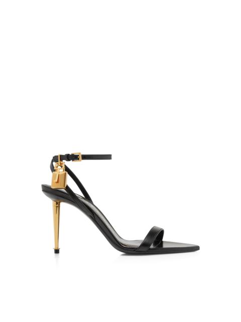 TOM FORD SHINY LEATHER PADLOCK POINTY NAKED SANDAL 85MM