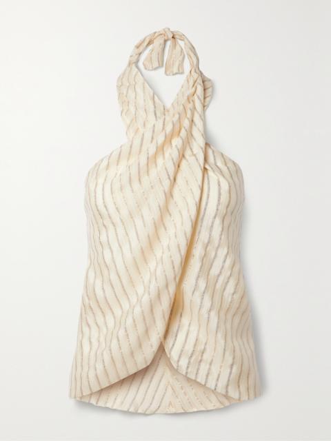 Johanna Ortiz + Net Sustain Gracia Radiante Draped Silk And Lurex Halterneck Top