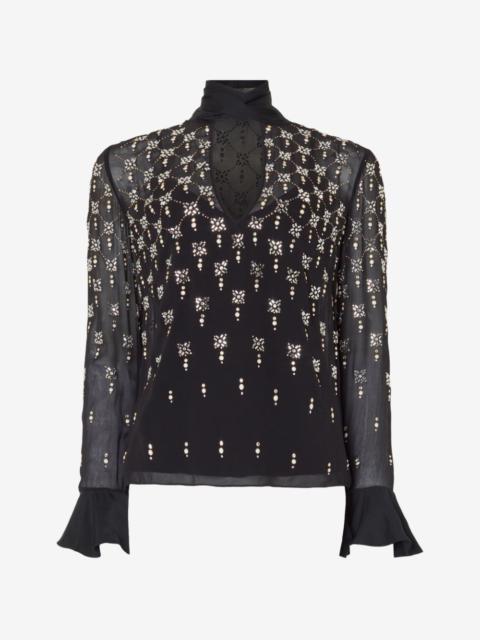 Temperley London crystal-embellished pussy-bow blouse