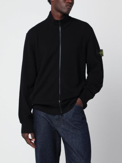 Stone Island Black zip-up sweater in pure wool