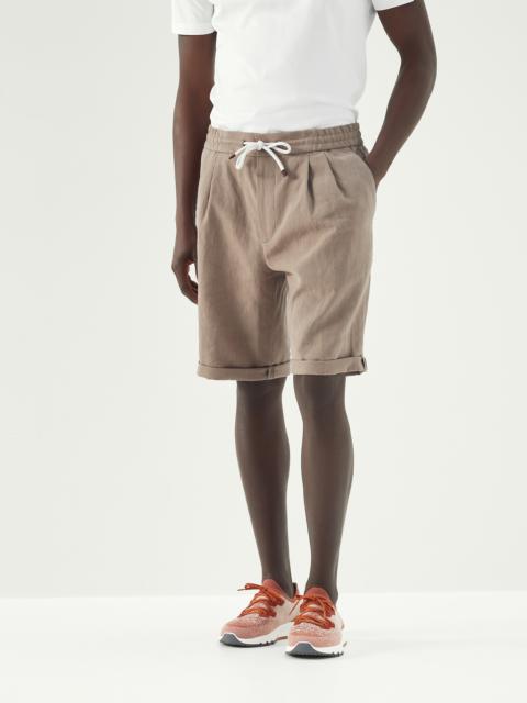 Brunello Cucinelli Twisted linen Bermuda shorts with drawstring and pleats