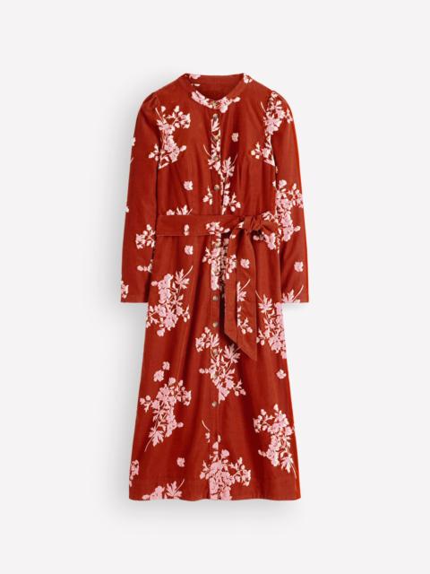 BODEN Louise Cord Midi Shirt Dress-Arabian Spice, Flecked Bunch